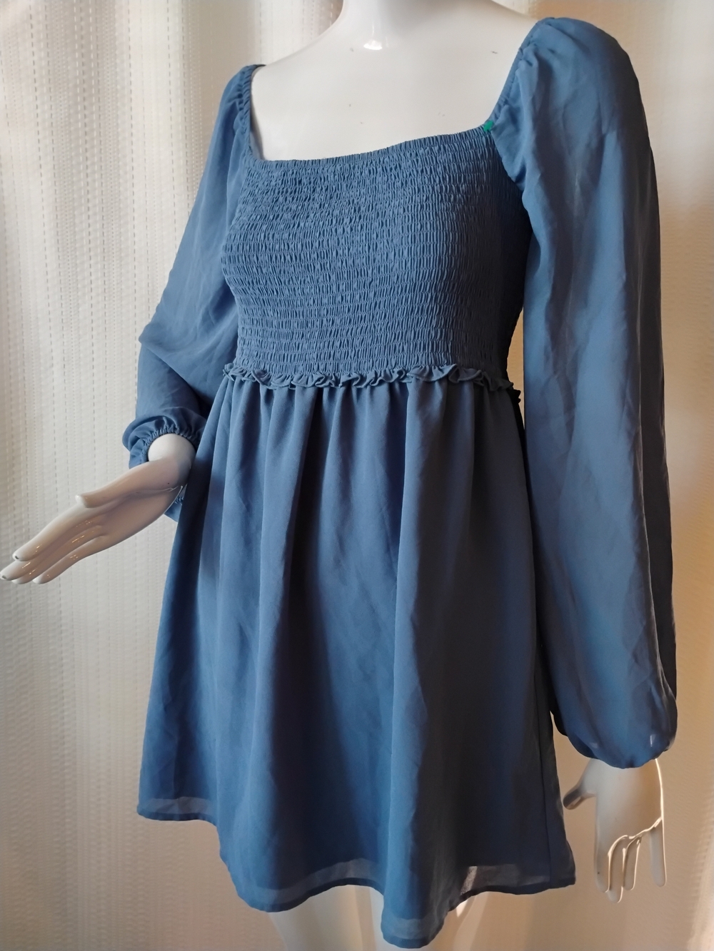 Forever 21 Smocked Square-Neck Mini Dress in Dusty Blues Size M